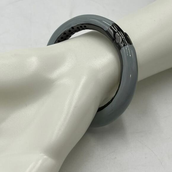 Gunmetal Gray Enamel Pave Smoke Crytsal  Hinged Bangle Cuff - Picture 8 of 9